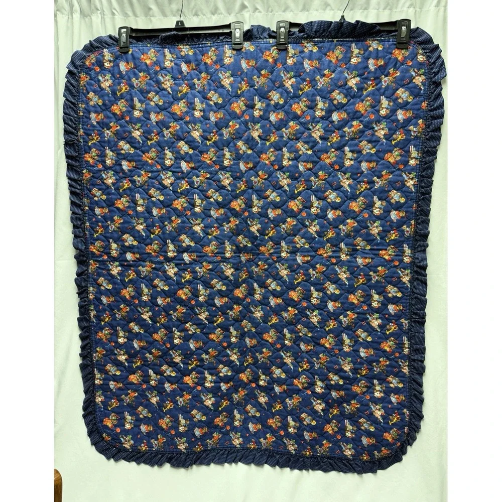 Vintage Teddy Bear Quilt Baby Toddler Cranston Print Tea Party 1990s Excellent